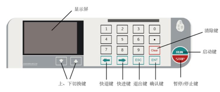WH-SP-01单通道微量注射泵产品外观操作界面，全程按键触点设置
