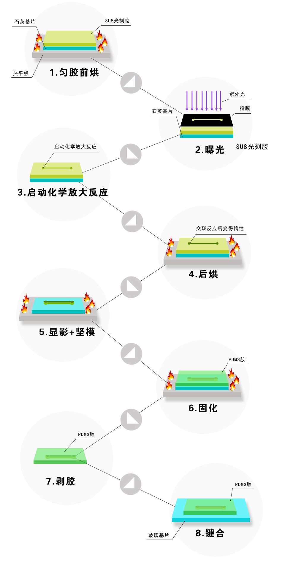 模塑法-微流控PDMS芯片制备流程图
