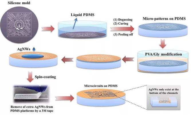 图3. 透明柔性电路的制备流程