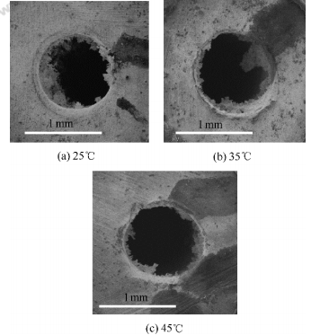 不同温度微通道管路出口的SEM图