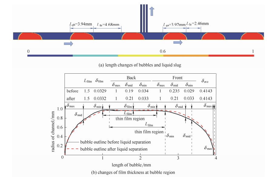 图3弹状流经微通道分液后流型变化