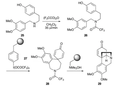 方案12 多步连续流动合成(±)-恶马利定29
