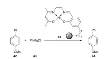 方案19 聚合物负载催化剂41用于Kumada反应
