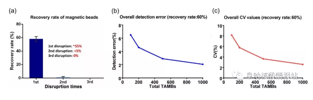 图4 磁珠的回收率及其对检测的影响。