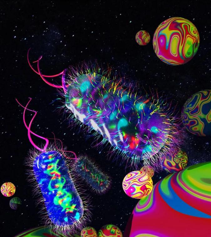 图示细菌被困在3D微珠基质中