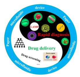 图1、纸基微流控芯片在快速诊断和药物控释中的应用