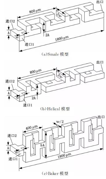 图２三种微混合器的几何结构