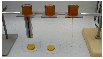 蜂蜜滴落对比实验。图片来源：Nature