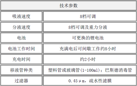大容量电动移液器技术参数