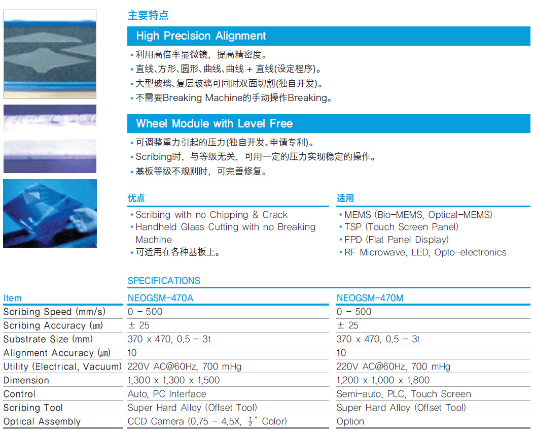 进口精密玻璃切割机特点、技术参数、型号说明